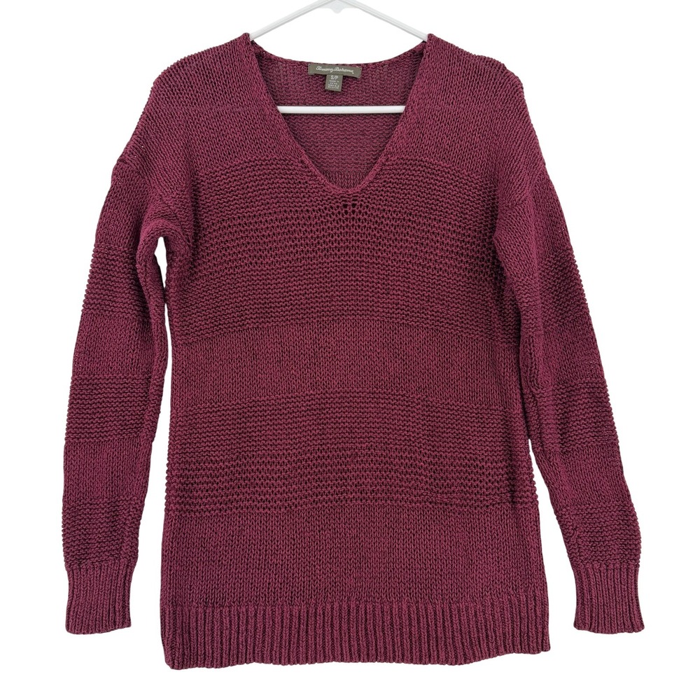 Tommy Bahama Sweater Tunic Womens Small Purple Open Knit V Neck Long Sleeve